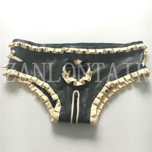 2018 sexy new pricess Women handmade Latex black spliced white Lingerie purfle shorts Underwear crotch zipper bow-knot Fetish costume