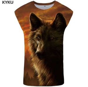 Kyku Wolf Tank Top Men Blueアンダーシャツドリームメンズボディービルギャラクシーストリンガーアニマルベストftness衣類袖なしシャツ