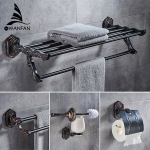 Bath Hardware Sets Brushed Copper Carved Base Bathroom Accessories Bath Towel Shelf Towel Bar Paper Holder Cloth Hook WF-92100