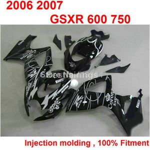 Free custom Injection molding fairing kit for SUZUKI GSXR600 GSXR750 2006 2007 white black GSXR 600 750 06 07 FF30