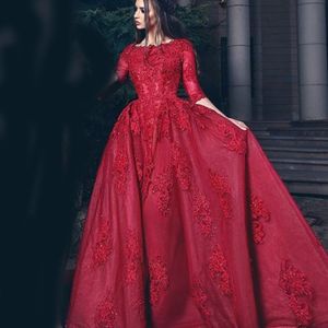 Halbarm lange Ballkleider Grace Jewel Neck Perlen Spitze Applikation Partykleider Elegantes bodenlanges Abendkleid aus Tüll Formelles Kleid