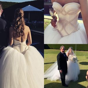 Princesa 2018 Tulle vestido De Baile Vestidos De Casamento Requintado Pérolas Sweethaert Inchado Longo Vestidos De Noiva Custom Made China EN1109