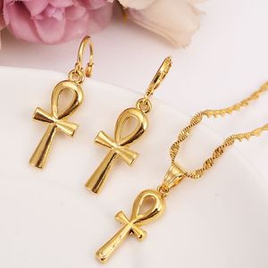 Cross Jewelry sets Classical Necklaces Earrings pendant Set bowknot 14k Yellow Solid Gold Filled & Brass,Arab/Africa Wedding Bride's Dowry