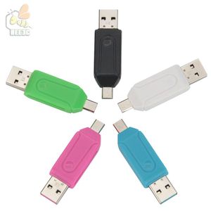 Atacado universal 2 em 1 leitor interno micro conector de tela USB OTG TF / SD flash memory stick cartão 500 pcs