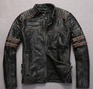 Vintage siyah Panelli renk kafatası kafa nakış deri ceketler motosiklet deri ceket standı yaka