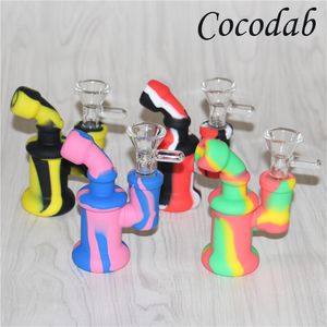 Narghilè Bongs mini in silicone gorgogliatore di silicone in silicone tubi da fumo di silicio cucchiaio da mano tubo olio da tavolino con impianti di vetro con la ciotola di vetro Handpipes DHL