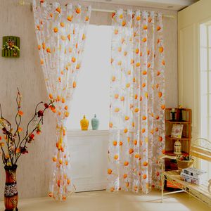 Nieuwe White Orange 1 * 2.5m Zonnebloem Voile Window Panel Sheer Tule Drapes Decoratieve Gordijnen voor Woonkamer Slaapkamer Home Decor