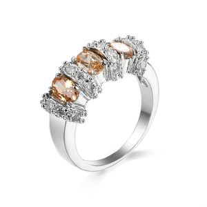 Luckyshine Special Valentine Gift Full Fire Champagne Morganite Crystal Zircon Gemstone 925 Sterling Silver Plated Russia Wedding Ring