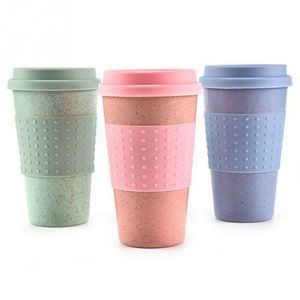 Wheat Straw Plastic Coffee Cups Travel Coffee Mug With Lid Travel Easy Go Cup Portable for Outdoor Camping Hiking Picnic