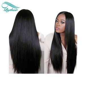Bytheir glueless full spets mänsklig hår peruk för svarta kvinnor silke topp 130% 150% densitet silkeslen raka brasiliansk spetsfront peruk