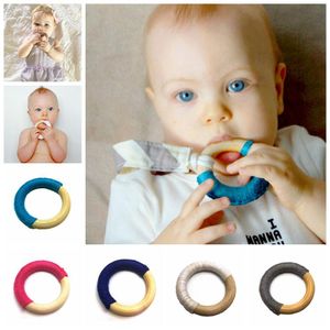 Handgemachte natürliche Holz häkeln Baby Kleinkind Kinder Beißring Beißring Geschenk Spielzeug Säugling Holz Ring Beißringe 24 Farben OOA3927