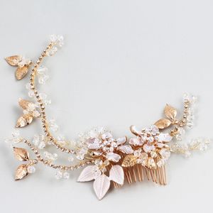 2019 Boho Rhinestone Bridal Golden Hair Vine Comb Flower Leaf Wedding Headpiece Hair Accessories Women Handmade Jewelry