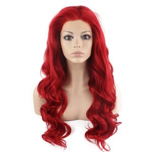 Lange Wavy Red Heat freundliche natürliche Spitze-Front-synthetische Perücke