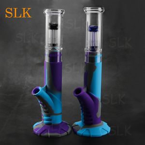 Tall 14 inch glass percolator silicone bongs hookah straight tube heady dab rig detachable oil burner pipe with 14 mm glass down stem