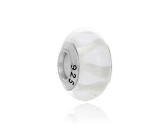 Grano de cristal de murano blanco Murano 925 Gran agujero de plata de ley Granos sueltos Fit European Pandora Charms Pulsera Collar Diy JewelryW