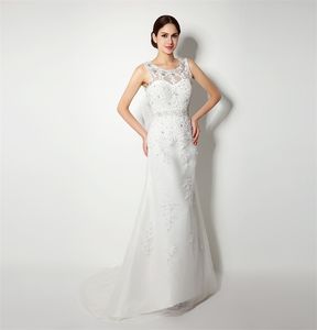 Ärmlös sjöjungfru med tågbröllopsklänningar brudbröllopsklänningar brud vestido de noiva glorma applikationer sashes sequi HY4199