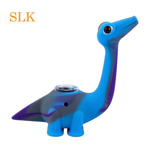 Pipa per tabacco da dinosauro portatile con schermo per ciotola in vetro Tubi per fumo in silicone colorato Pacchetto scatola triangolare Bong per gorgogliamento d'acqua design accattivante