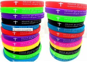 100pcs COLOR MIX 7mm Width Serenity Prayer Bible Silicone Bracelets Men Women Wristbands Wholesale JESUS Jewelry