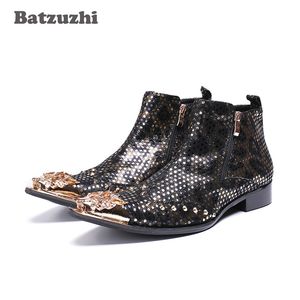 Japonia Styl Rock Mężczyźni Buty Metalowe Piade Toe Skórzane Buty Kostki Nity Bling Botas Hombre Projektant, Buty Runway, Duży Rozmiar U6-Us12