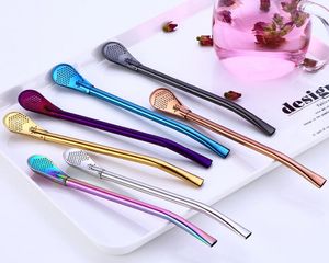 304 Eco-Friendly Stainless steel stirrer Spoons straws Multicolour Drinking Tea Mate Straw Gourd Bombilla Filter Spoon