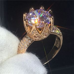 Женский Корона кольцо 4ct ясно 5A Циркон розовое золото заполнены 925 серебро обручальное кольцо кольца для женщин мужчины партии ювелирных изделий