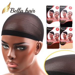 Bella Hair ウィッグ作成用プロフェッショナルウィービングキャップ ソフトメッシュウィッグキャップとナイロンウィッグキャップ 2 個 1 袋 4 色