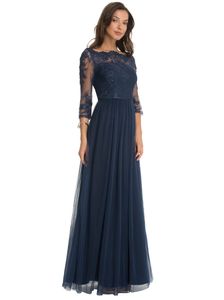 Hot Robe De Soiree Tulle Formal Bridesmaid Dresses Lace Scoop Neck Sheer Seven Quarter Sleeves Floor Length Mother Of The Bride Dresses