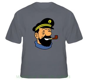ingrosso Fumetto Tshirt-T shirt Captain Comedone Tintin Cartoon Comic T Shirt Novità Cool Top Tshirt da uomo manica corta