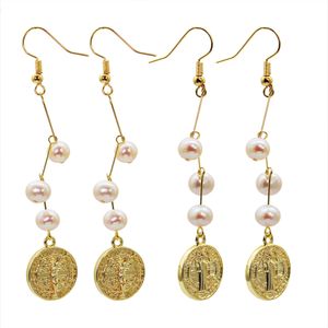 Fashionable religious series electroplating real gold earrings women natural freshwater pearl jewelry