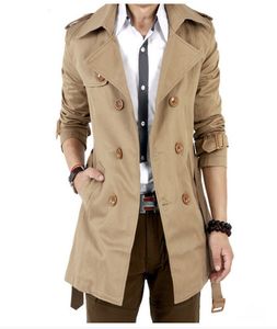 2016 Trench Coat Men Classic Double Breasted Męskie Long Coat Masculino Mens Odzież Długie Kurtki Płaszcze Płaszcz Wielkiej Brytanii
