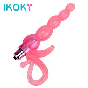 IKOKY Prodotti erotici Plug anale vibrante Dildo impermeabile in silicone Giocattoli del sesso anale per donna Uomo Perline anali Vibratore Butt Plug S1018