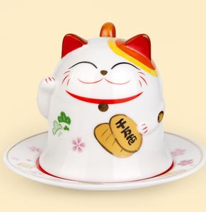 Ceramiczny Maneki Neko Kubek Kawy Home Decor Rzemiosło Dekoracja Ornament Ceramiczny Ornament Porcelanowy Figurki Kubek Figurki Zwierząt Kot