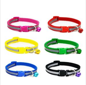 Adjustable reflective pet dog collars with bells pet puppy cat night safety light reflecting collar cute pet necklace