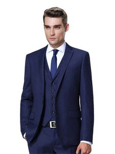 Yeni Tasarım Lacivert Damat Smokin Notch Yaka Iki Düğme Groomsmen Mens Düğün Smokin Mükemmel Adam 3 Parça Suit (Ceket + Pantolon + Yelek + Kravat) 17