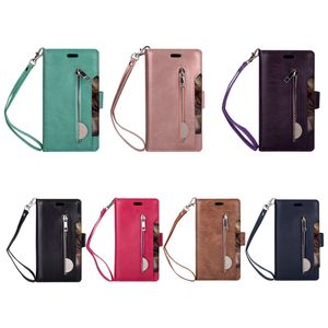 S24 Fashion Zipper Flip Cases för Samsung S23 Plus A34 A54 A14 A13 5G A33 A53 Obs 20 Ultra S22 Läderplånbok Multifunktion Cover Holder ID 9 Kort Slot Business Pouch