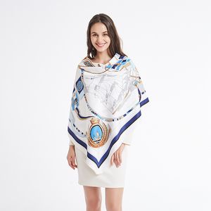 Novo cachecol de seda sarja feminino xalewrap moda veleiro impressão hijab cachecóis quadrados feminino lençol toalha de praia bandana 130*130 cm