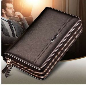 Double Zipper Men Clutch Bags High Quality PU Leather Wallet Man New Wallets Male Long Wallets Purses carteira masculina2743