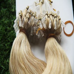 Blonda hårförlängning micro ringar gyllene blonda buntar micro loop hårförlängningar 1g brasiliansk kroppsvåg blond hår mikro ring jungfru 100g