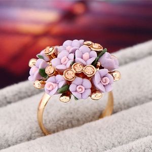 Pretty Ceramics Flower Band Rings With Rhinestone 7 Colors Adjusted Opening Ring Bohemia Women Fashion Diameter 21mm Melody2041