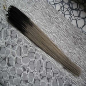 Prata Ombre Micro Loop Anel Extensões de Cabelo 100g 1G / S 100S Remy Micro Esqueste Extensões de Cabelo T1B / Cinza Micro Link Extensões de Cabelo Humano