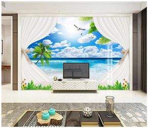 Personalizado mural foto 3d papel de parede Bonito Sonho Seascape Coco Beach Paisagem sala de TV quarto cenário 3D wallpapar decoração de casa