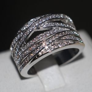 Choucong Smycken Kvinnor Ring Pave Set 120pcs Round Diamond White Gold Fylld Engagemang Bröllop Band Ring SZ 5-11