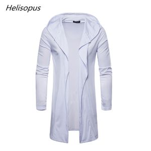Helisopus 2018 Men's Hooded Cardigan Coats New Fashion Streetwear Style Men's Pure Color Long Sleeved Trench