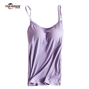 Cinta ajustável feminina construído em sutiã acolchoado sutiã modal camisole noite sleepwear mulheres tops 2017 nova fitness base cami