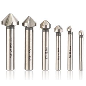 Freeshipping 6 Pçs / lote HSS 3 Flauta 90 Graus Countersink Chanfradora Fresa Fresa Bits Definir Madeira Ferramenta de Alta Qualidade