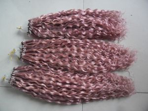 Brasilianisches glattes Remy-Haar, Schleife, Mikroring, Echthaarverlängerungen, Bündel, Mikroperlenhaar, 25,4–66 cm, rosa Farben