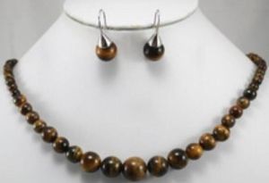 fine quality jewelry Nobility Woman natural Pretty real nature tiger's eye stone necklace earring set wind crystal Silver