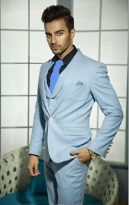 Nuovi arrivi One Button Smoking dello sposo blu cielo Groomsmen Notch Risvolto Blazer uomo migliore Abiti da sposa uomo (giacca + pantaloni + gilet + cravatta) H: 896