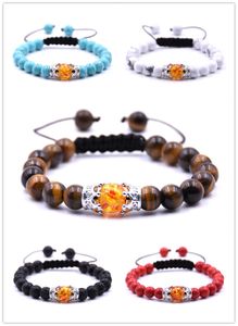 10pc/set Jewelry handmade woven Bracelets Strands adjustable turquoise Amber beaded bracelet with double crown for men and women