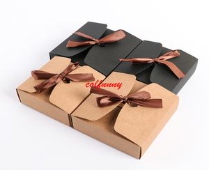 100pcs/lot Black/Brown Kraft Paper Boxes Baking Food Carton Box With bowknot Cookies Gift Boxes Mooncake Chocolate Packaging F051703